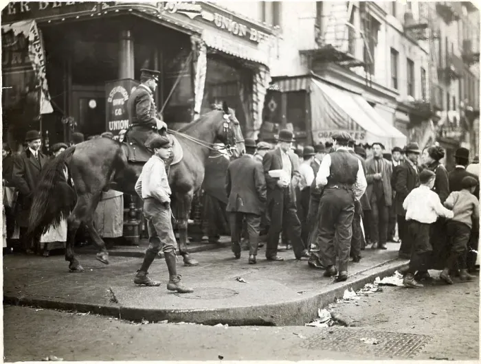 Framed Print : Policeman On Horse Clears Sidewalk Framed Print : Policeman On Horse Clears Sidewalk