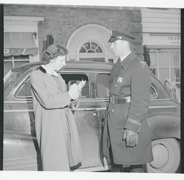 Framed Print : Policeman Being Interviewed by Poll Taker Framed Print : Policeman Being Interviewed by Poll Taker