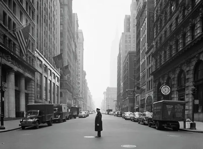 Framed Print : Policeman Standing on Deserted Street