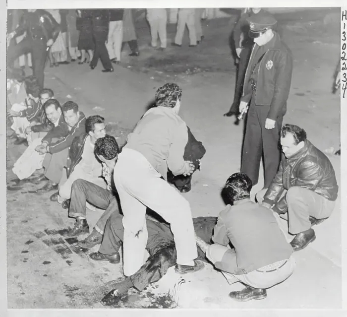 Framed Print : Policeman with Youths of Riotous Melee Framed Print : Policeman with Youths of Riotous Melee