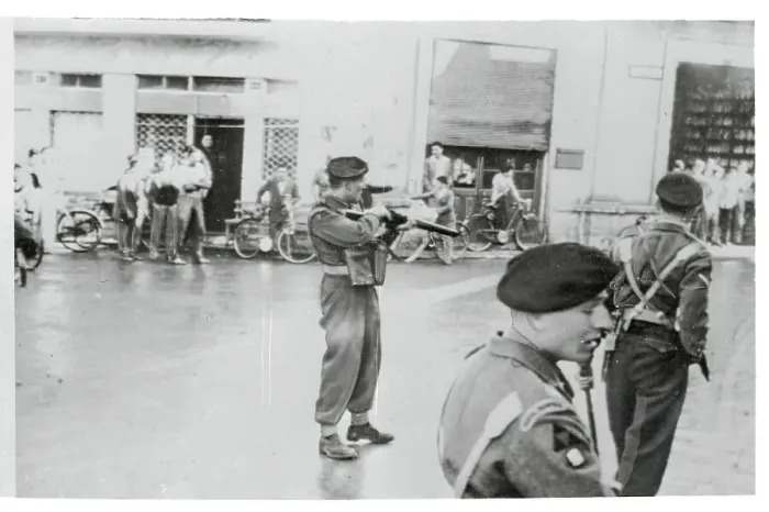 Framed Print : Policemen Aiming Rifles at Rioters Framed Print : Policemen Aiming Rifles at Rioters