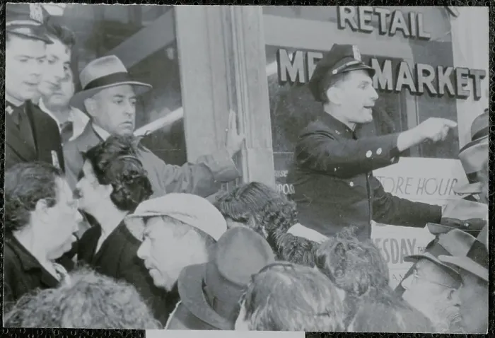 Framed Print : Policemen Holding Back Advancing Crowds Framed Print : Policemen Holding Back Advancing Crowds