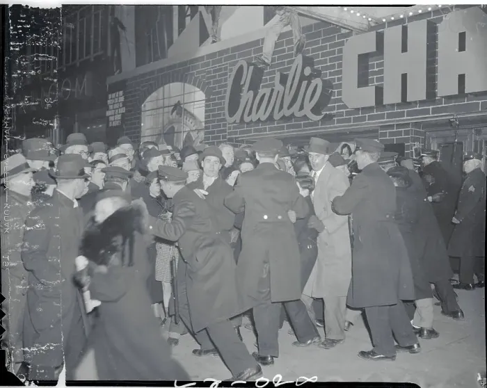 Framed Print : Policemen Holding Back Crowds Framed Print : Policemen Holding Back Crowds