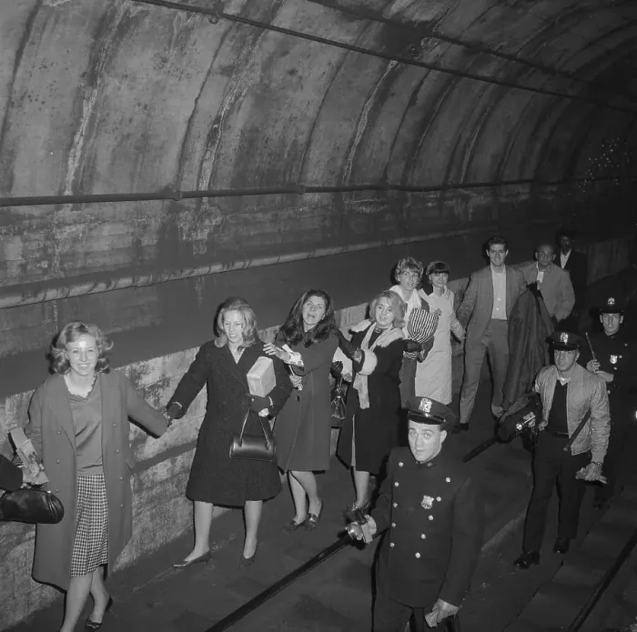 Framed Print : Policemen Leading Subway Passengers to Safety Framed Print : Policemen Leading Subway Passengers to Safety