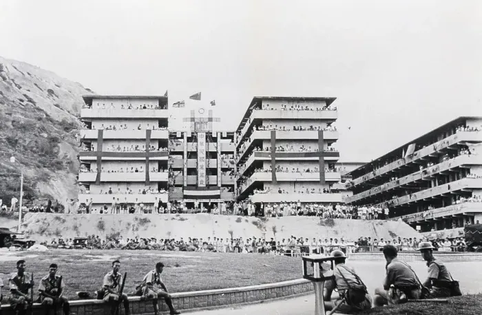 Framed Print : Policemen Lining Hong Kong Street Framed Print : Policemen Lining Hong Kong Street