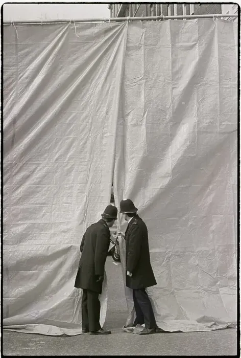 Framed Print : Policemen Look Through Cordoned Off Area Framed Print : Policemen Look Through Cordoned Off Area
