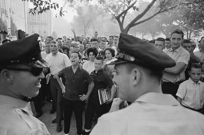 Framed Print : Policemen Near Crowd Of Students Framed Print : Policemen Near Crowd Of Students
