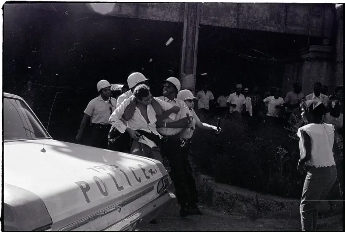 Framed Print : Policemen Restraining White Man Framed Print : Policemen Restraining White Man