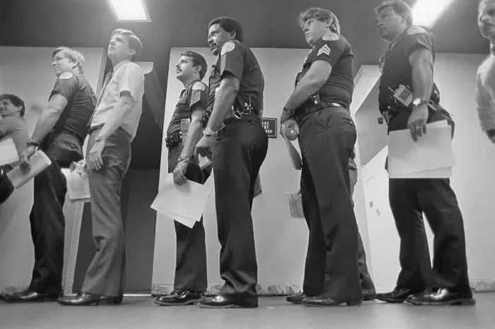 Framed Print : Policemen Waiting for Drug Tests Framed Print : Policemen Waiting for Drug Tests