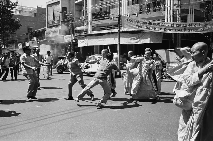 Framed Print : Policemen Wield Clubs In Confrontation Framed Print : Policemen Wield Clubs In Confrontation