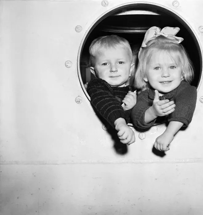 Framed Print : Polish Immigrant Children at Porthole Framed Print : Polish Immigrant Children at Porthole