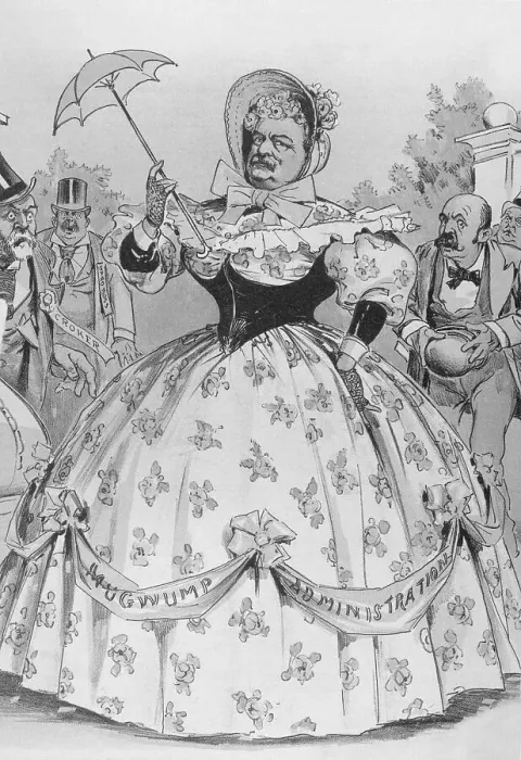 Framed Print : Polit Cartoon / G Cleveland In Hoop Skirt
