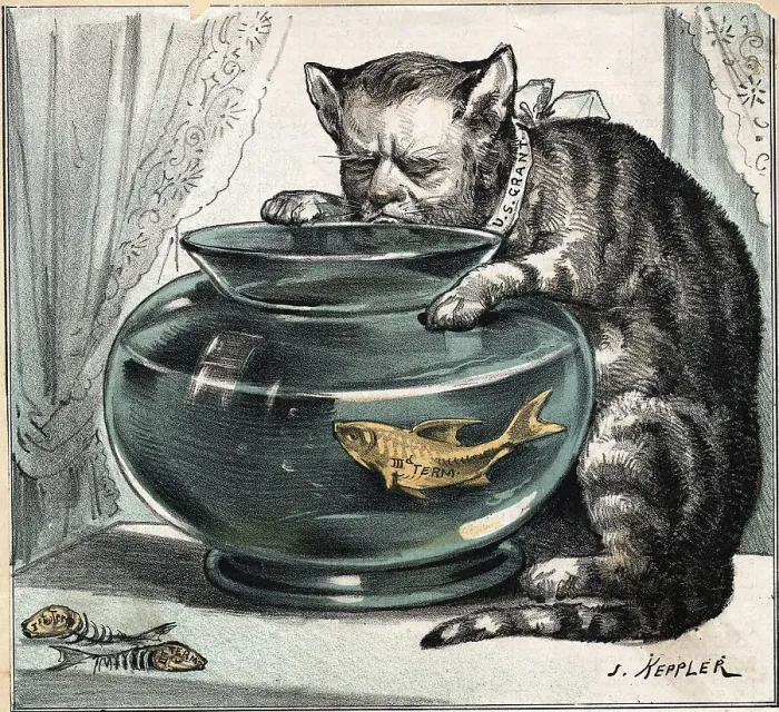 Framed Print : Polit Cartoon / Us Grant As Fish At Bowl Framed Print : Polit Cartoon / Us Grant As Fish At Bowl