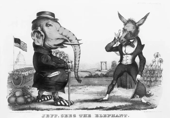 Framed Print : Political Cartoon of Jefferson Davis As a Donkey Framed Print : Political Cartoon of Jefferson Davis As a Donkey