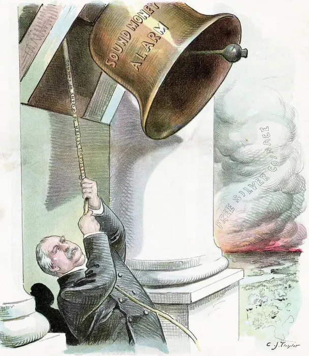 Framed Print : Political Cartoon of President Cleveland Pulling Bell by C.J. Taylor Framed Print : Political Cartoon of President Cleveland Pulling Bell by C.J. Taylor