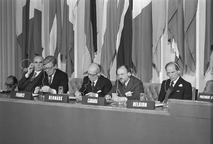 Framed Print : Political Leaders Listening to Speeches