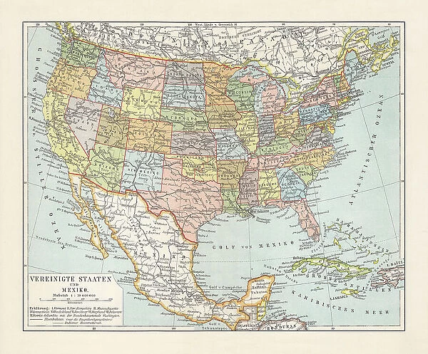 Political map of United States and Mexico, lithograph, published 1897