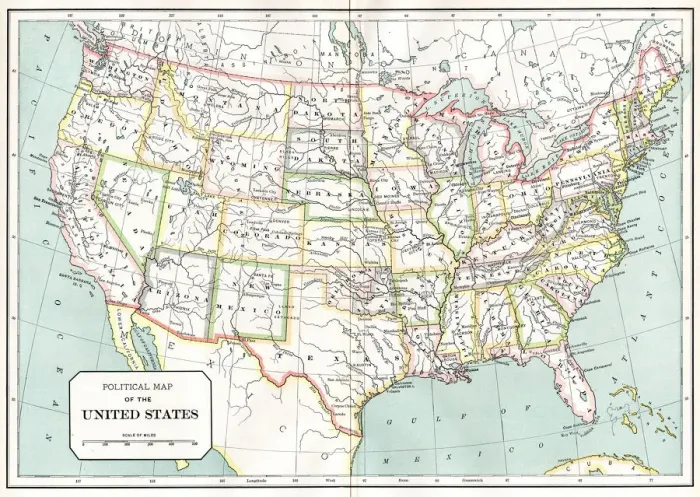 Framed Print : Political map of USA 1894 Framed Print : Political map of USA 1894