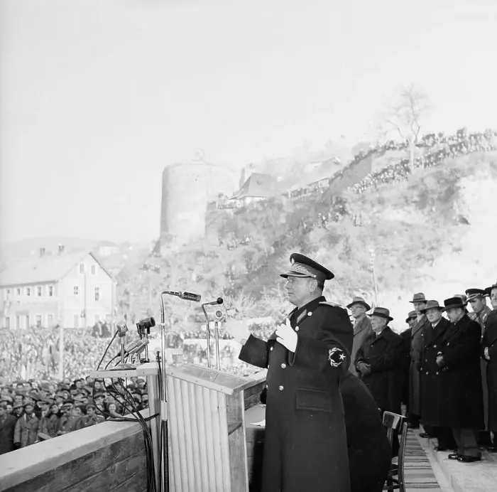 Framed Print : Politician Josip Broz Tito Speaking at Podium Framed Print : Politician Josip Broz Tito Speaking at Podium