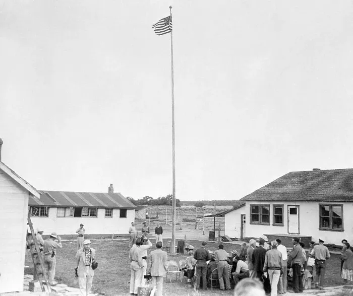 Framed Print : Polygamist Men Under Guard in Schoolyard