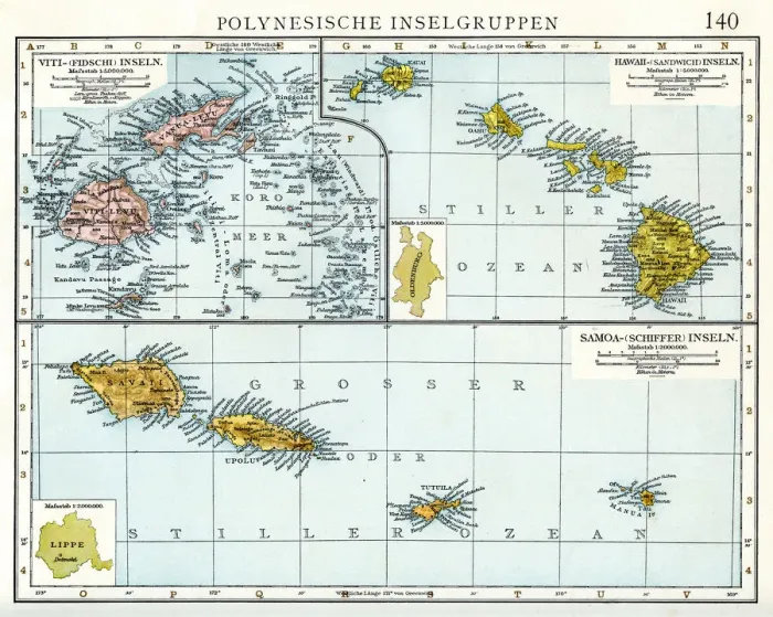 Framed Print : Polynesian islands map 1896 Framed Print : Polynesian islands map 1896