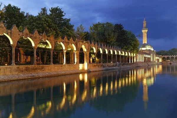 Pond of Abraham with Rizvaniye Mosque, Balikligol pond and Rizvaniye Camii, Sanliurfa, Urfa, Sanliurfa, Southeastern Anatolia Region, Anatolia, Turkey