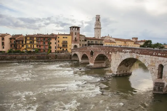 Framed Print : Ponte Pietra bridge over Adige river in Verona Framed Print : Ponte Pietra bridge over Adige river in Verona
