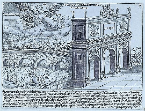 Ponte Trifonale in epoca romana, historical Rome, Italy, 1625, Rome, digital reproduction of an 18th century original, original date not known