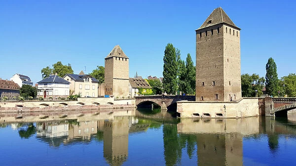 The Ponts-couverts (Covered-bridges), and two of the three defensive towers over river Ill, Strasbourg, France