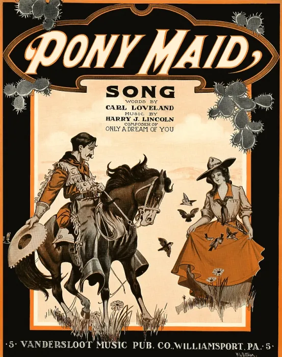 Framed Print : Pony Maid. Western sheet music from 1909