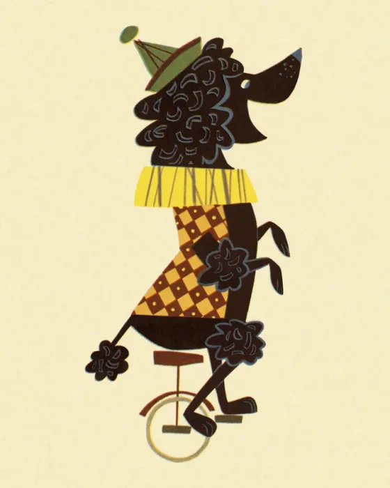 Framed Print : Poodle on a Unicycle Framed Print : Poodle on a Unicycle