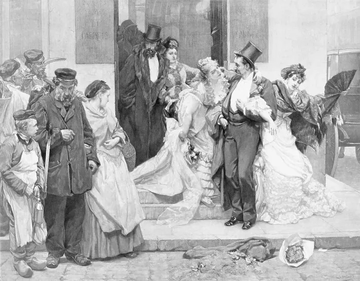 Framed Print : Poor Citizens Gazing at Well Dressed Patrons