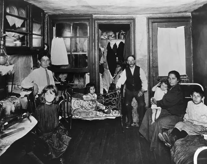 Framed Print : Poor Family in Room of Tenement Apartment Framed Print : Poor Family in Room of Tenement Apartment