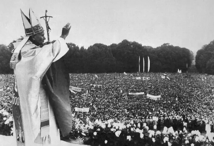 Framed Print : Pope John Paul II Blessing Crowd Framed Print : Pope John Paul II Blessing Crowd