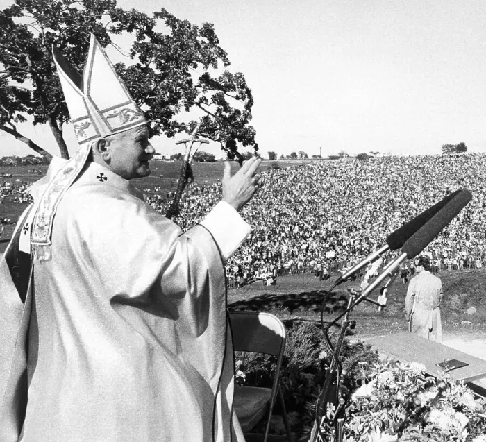 Framed Print : Pope John Paul II Gesturing Before Crowd Framed Print : Pope John Paul II Gesturing Before Crowd