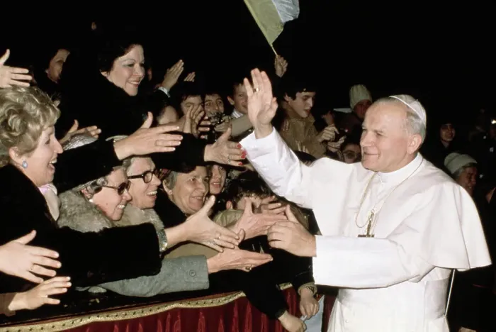 Framed Print : Pope John Paul II Greets Cheering Fans Framed Print : Pope John Paul II Greets Cheering Fans