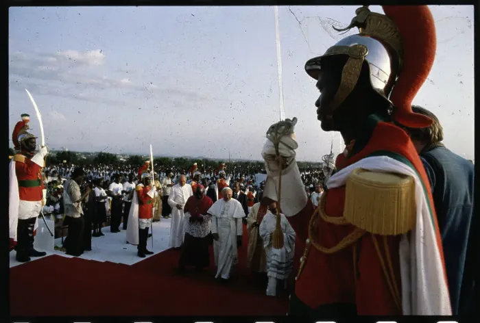 Framed Print : Pope John Paul II Walking with Uniformed Guards Framed Print : Pope John Paul II Walking with Uniformed Guards