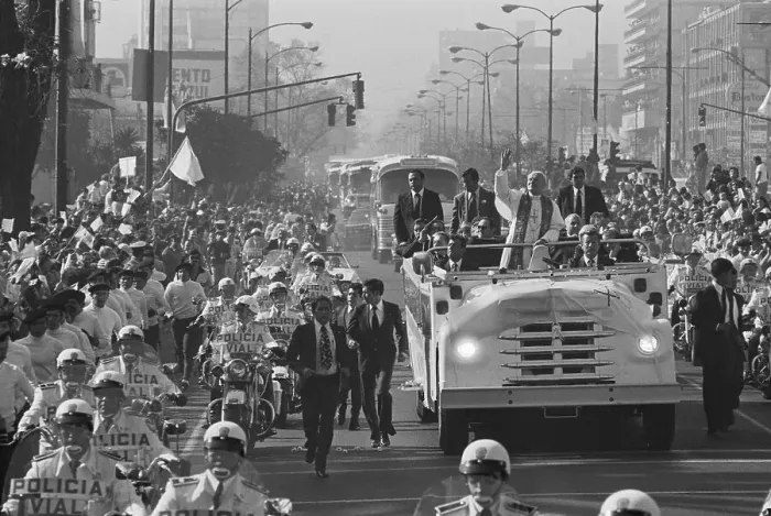 Framed Print : Pope John Paul II Waving From Open Vehicle Framed Print : Pope John Paul II Waving From Open Vehicle