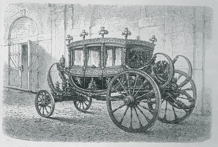 Framed Print : Pope's Carriage Parked Outside Building Framed Print : Pope's Carriage Parked Outside Building