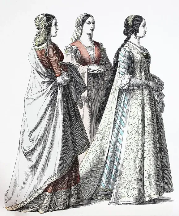 Framed Print : Popular traditional costume, Clothing, History of costumes, Florentine nobles, Florentines, Italy, 1400-1450, Historical, Digitally restored reproduction of a 19th century original Framed Print : Popular traditional costume, Clothing, History of costumes, Florentine nobles, Florentines, Italy, 1400-1450, Historical, Digitally restored reproduction of a 19th century original