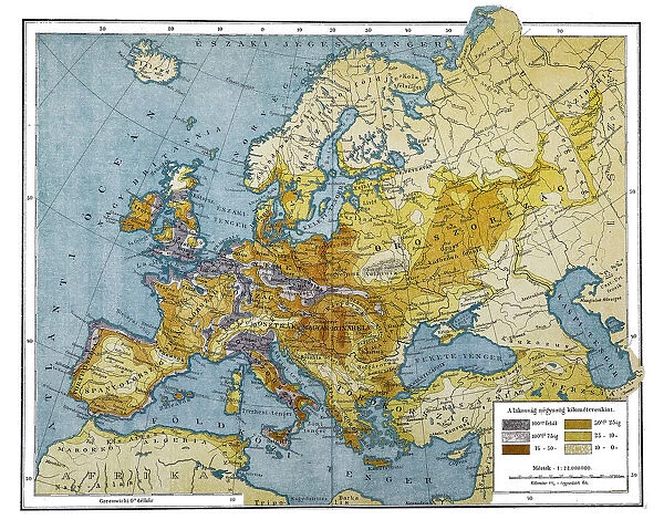 Population density in Europe in 19th century
