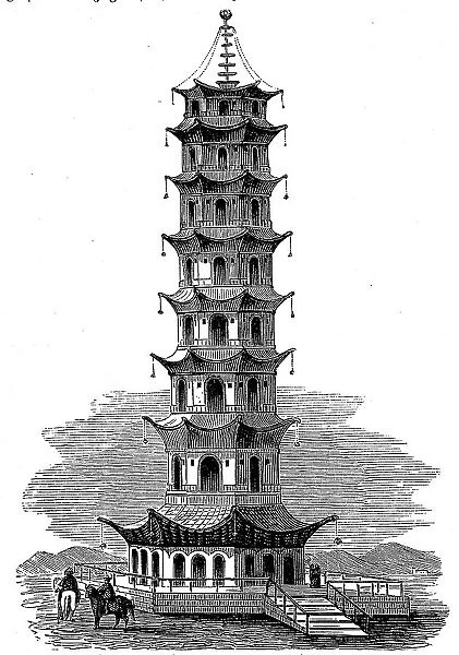 The Porcelain Tower of Nanking, Nanjing, China, in 1876, Historic, digital reproduction of an original 19th century artwork