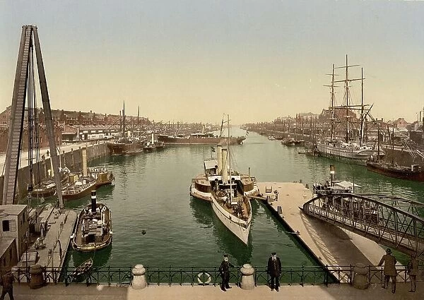 The Port of Bremen, Germany, Historic, digitally restored reproduction of a photochrome print from the 1890s