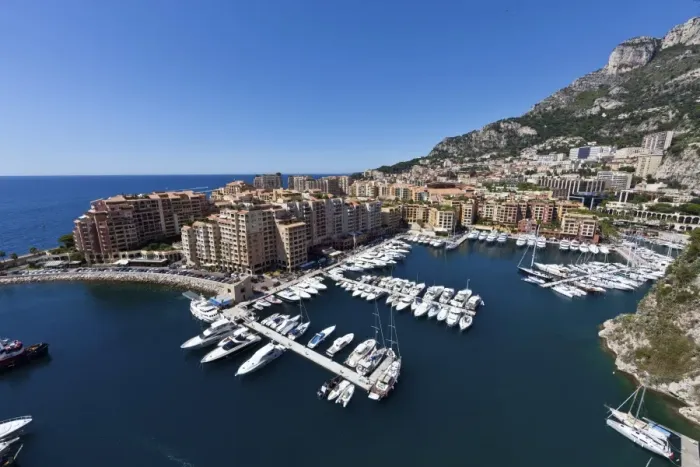 Framed Print : Port Fontvieille harbour, Monaco-Fontvieille, Monte Carlo, principality of Monaco, Cote dAzur, Mediterranean, Europe, PublicGround