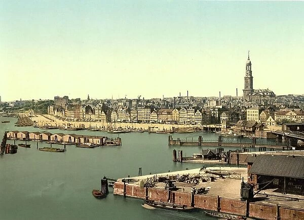 Port in Hamburg, Germany, Historic, Photochrome print from the 1890s