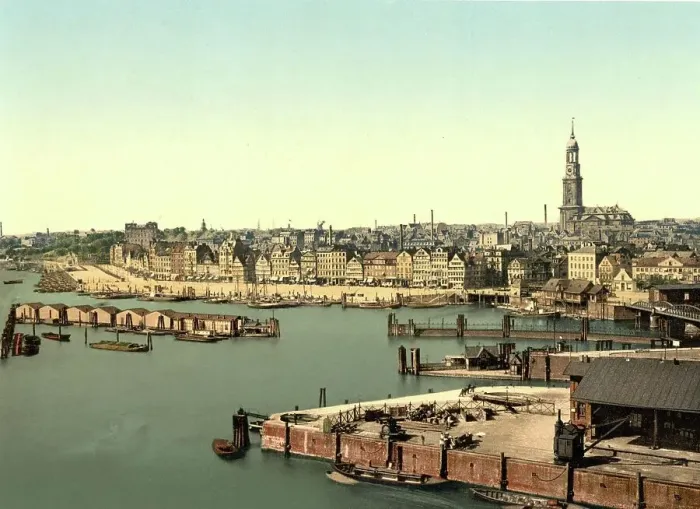Framed Print : Port in Hamburg, Germany, Historic, Photochrome print from the 1890s Framed Print : Port in Hamburg, Germany, Historic, Photochrome print from the 1890s