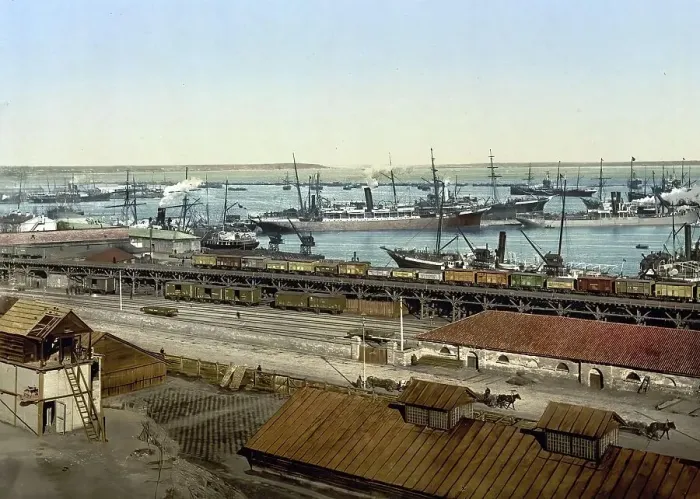 Framed Print : The Port of Odessa, Russia, Ukraine, circa 1890, Historic, digitally enhanced reproduction of a photochrome print of the period Framed Print : The Port of Odessa, Russia, Ukraine, circa 1890, Historic, digitally enhanced reproduction of a photochrome print of the period