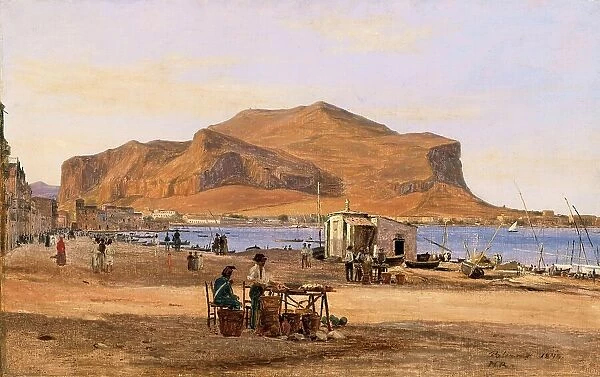Port of Palermo with View of Monte Pellegrino, 1840, Sicily, Italy, Historical, digitally restored reproduction from a 19th century original