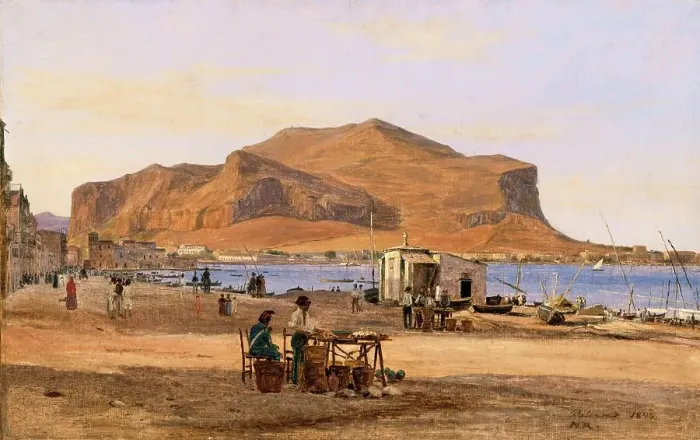 Framed Print : Port of Palermo with View of Monte Pellegrino, 1840, Sicily, Italy, Historical, digitally restored reproduction from a 19th century original Framed Print : Port of Palermo with View of Monte Pellegrino, 1840, Sicily, Italy, Historical, digitally restored reproduction from a 19th century original