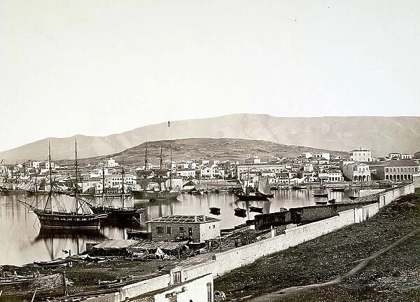 Port of Piraeus, ca 1875, Greece, Historic, digitally restored reproduction from a 19th century original